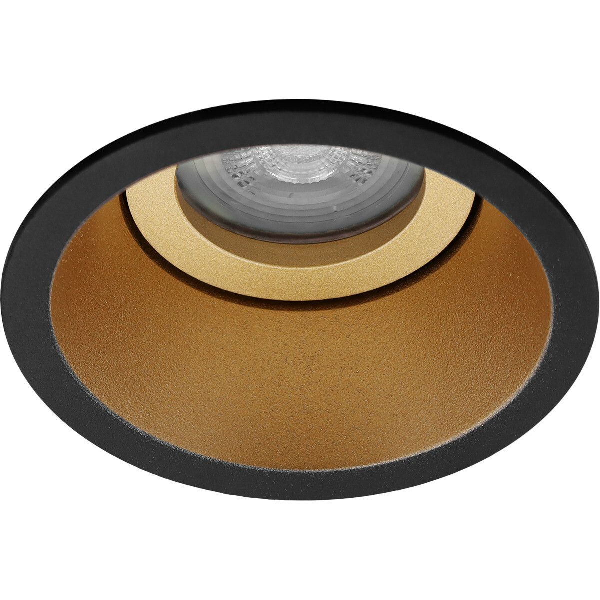 LED Spot Set - Pragmi Zano Pro - GU10 Fitting - Inbouw Rond - Mat Zwart/Goud - Kantelbaar - Ø93mm - Philips - CorePro 830 36D - 3.5W - Warm Wit 3000K