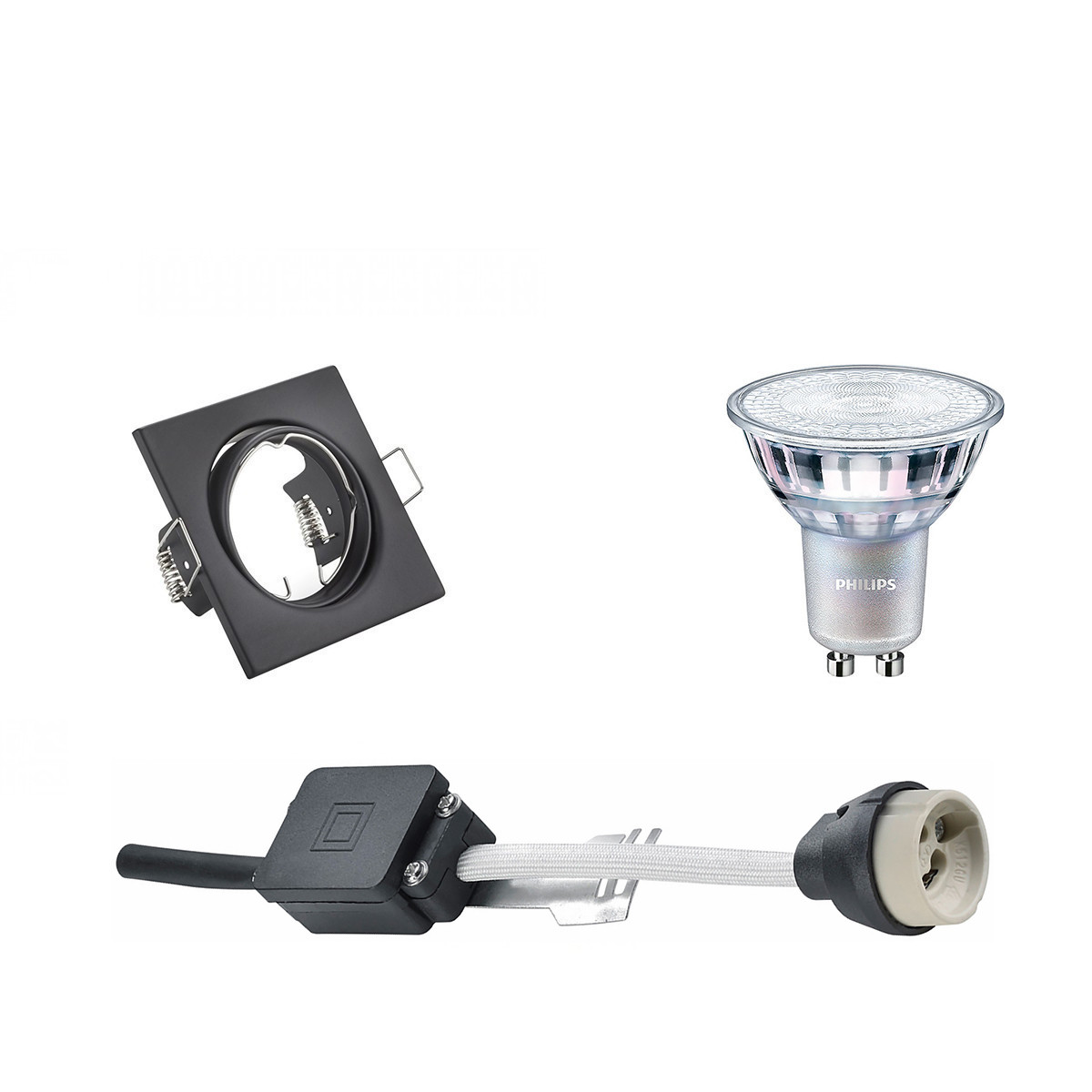 LED Spot Set - GU10 Fitting - Inbouw Vierkant - Mat Zwart - Kantelbaar 80mm - Philips - MASTER 927 36D VLE - 3.7W - Warm Wit 2200K-2700K - DimTone Dimbaar