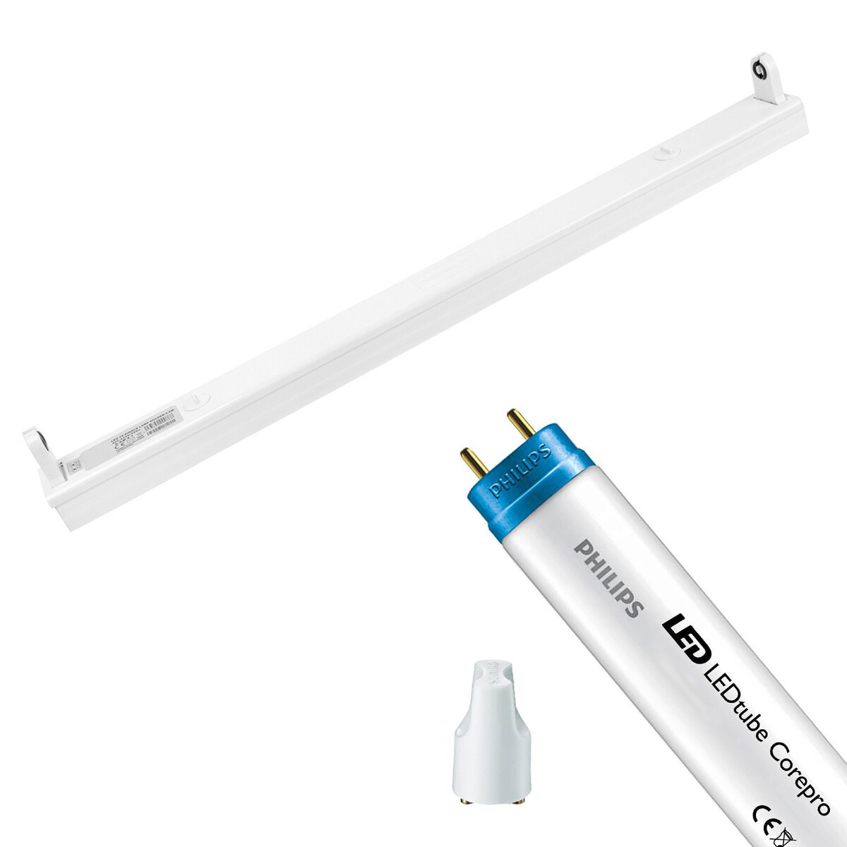 LED TL Armatuur met T8 Buis - Aigi Dybolo - 60cm Enkel - Philips - CorePro LEDtube EM 840 - 8W - Natuurlijk Wit 4000K | Vervangt 18W