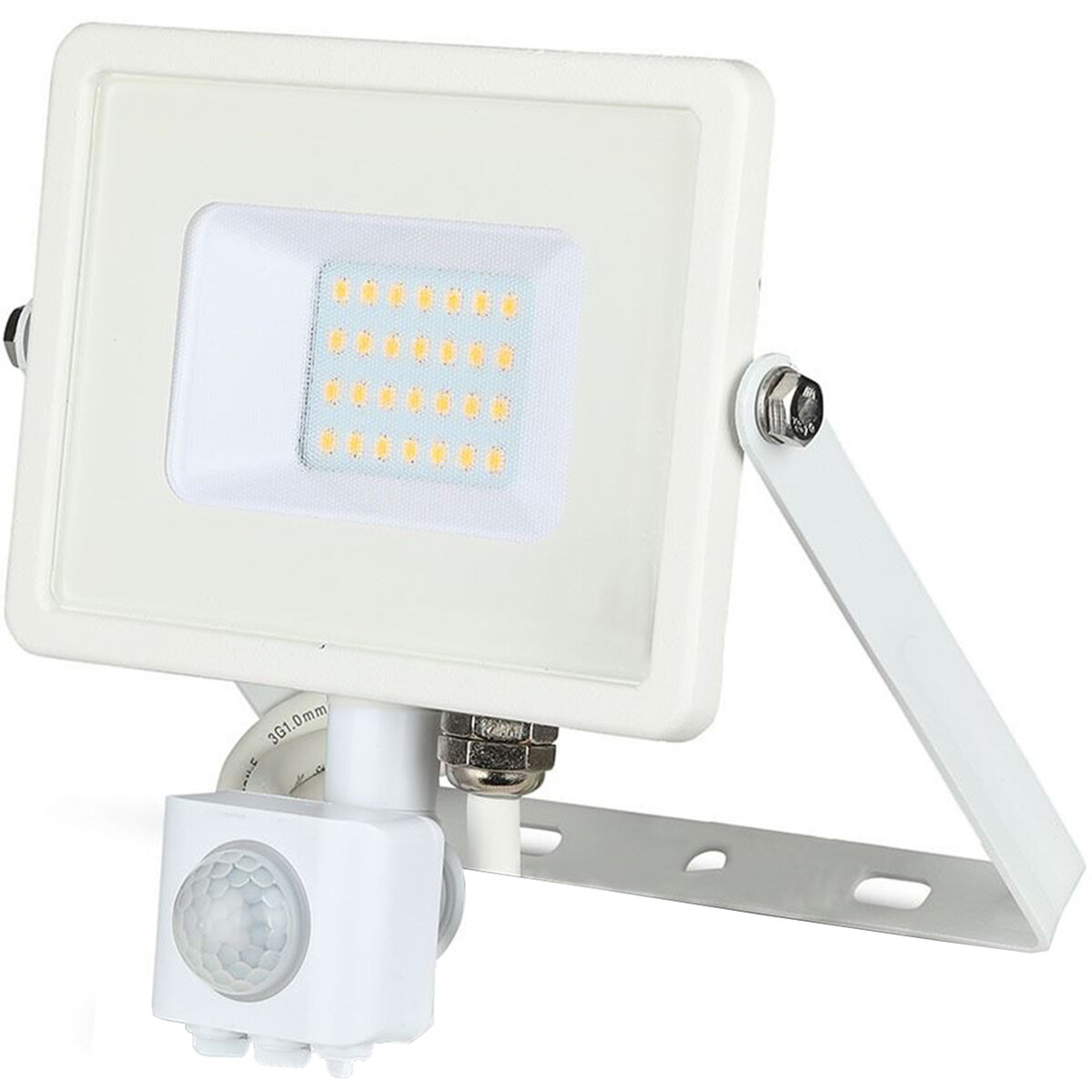 LED Bouwlamp 20 Watt met Sensor - LED Schijnwerper - Viron Dana - Warm Wit 3000K - Mat Wit - Aluminium - SAMSUNG LEDs