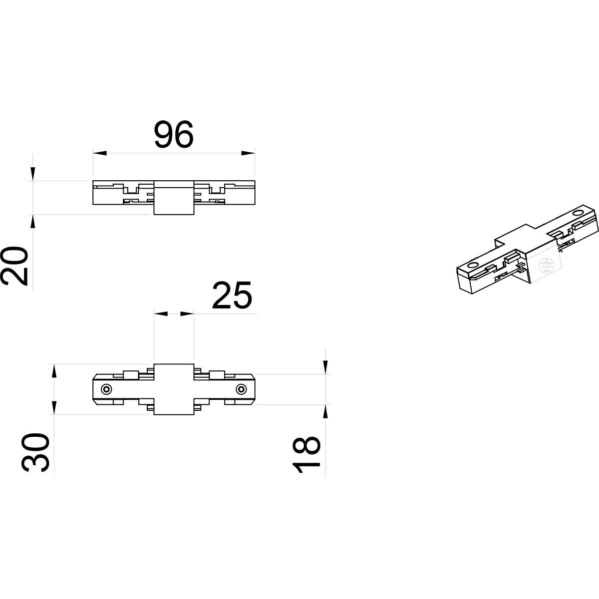 Spanningsrail Doorverbinder - Trion Dual - Rechte Connector - 2 Fase - Mat Zwart