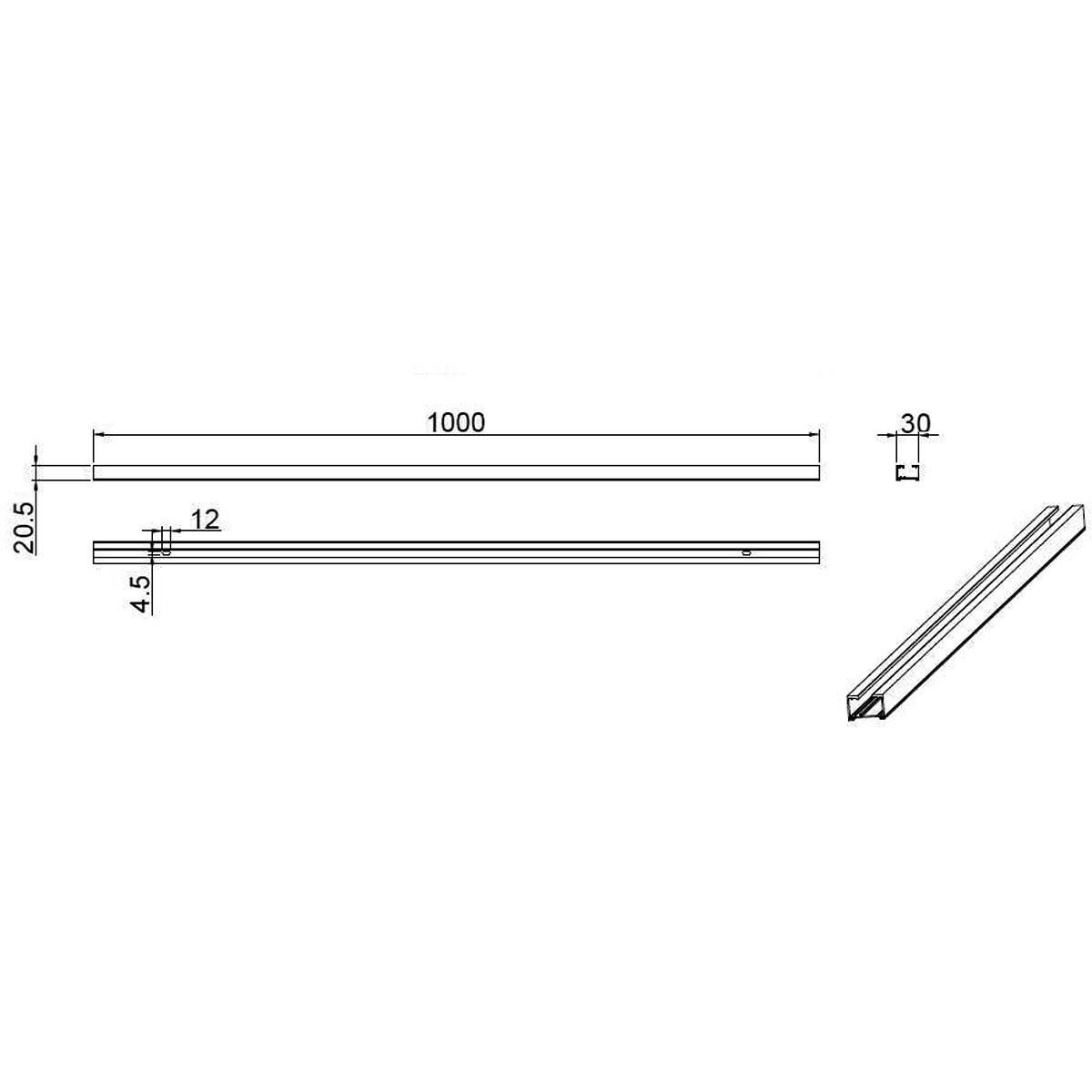 Spanningsrail - Trion Dual - 2 Fase - Opbouw - Aluminium - Titaan - 1 Meter