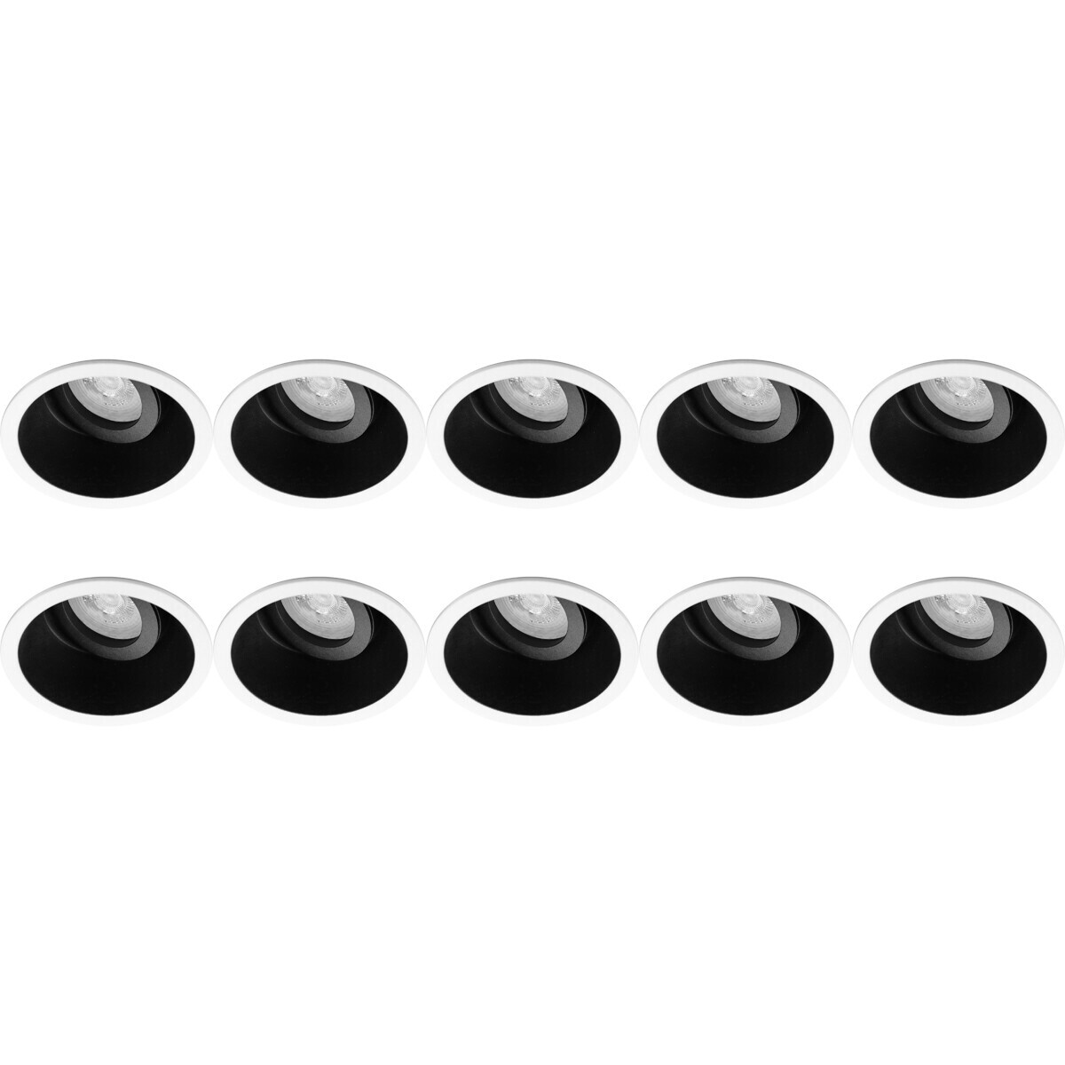 Spot Armatuur 10 Pack - Pragmi Zano Pro - GU10 Inbouwspot - Rond - Zwart/Wit - Aluminium - Kantelbaar - Ø93mm