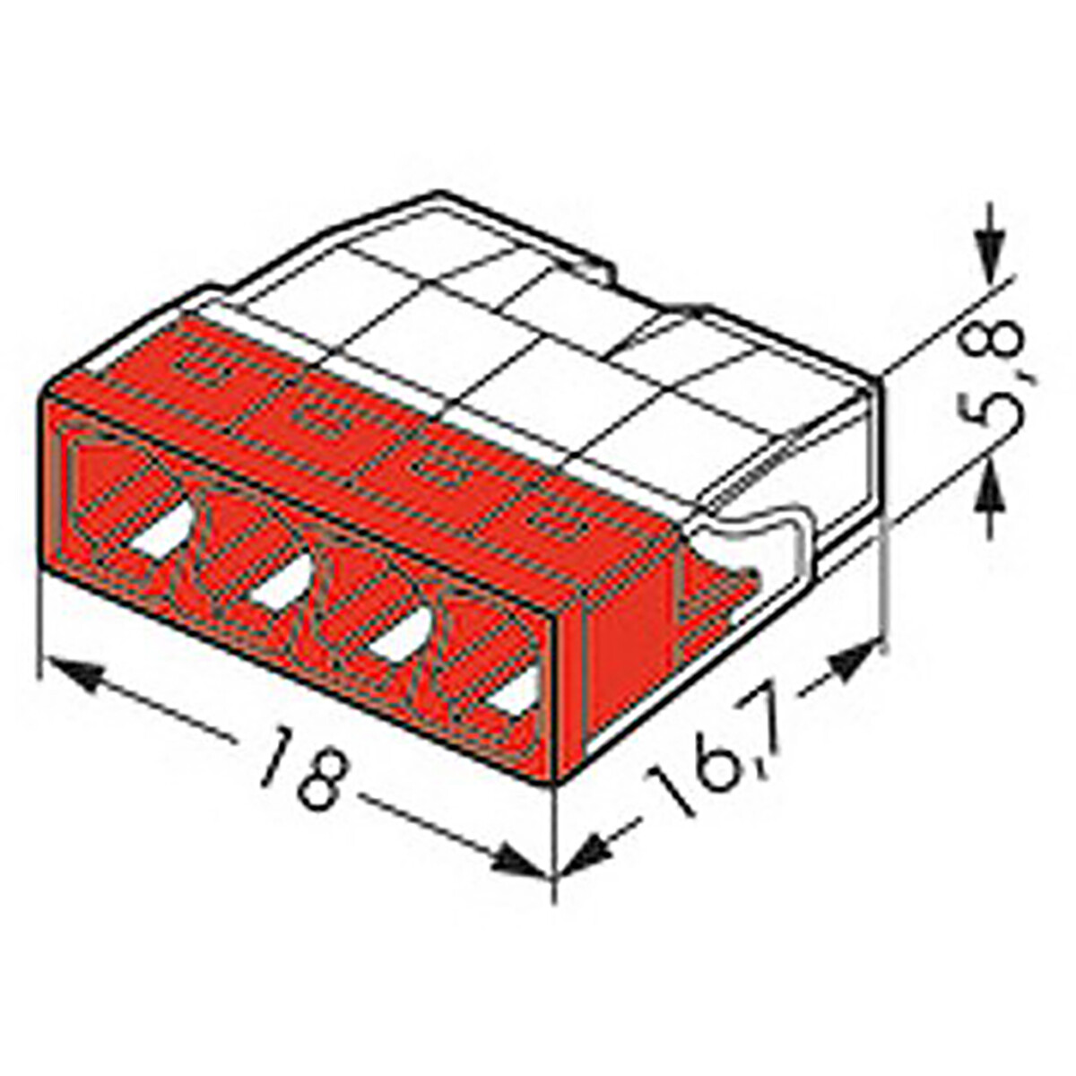 WAGO - Lasklem - 4 Polig - 0.5-2.5mm2 - Rood - 50 Stuks